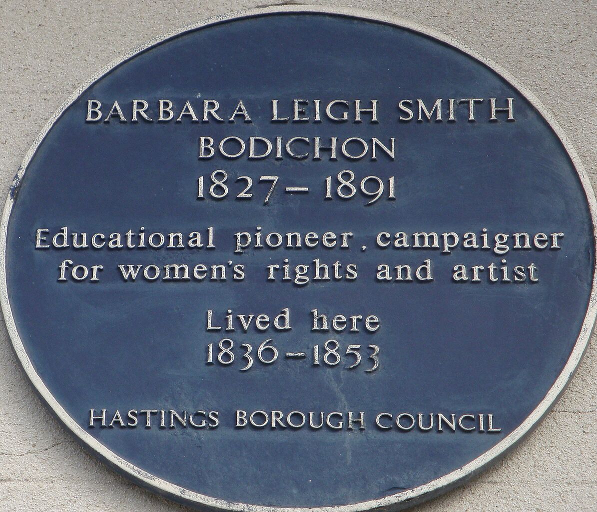 File:Barbara Leigh Smith Bodichon Blue Plaque, 9 Pelham Crescent.jpg